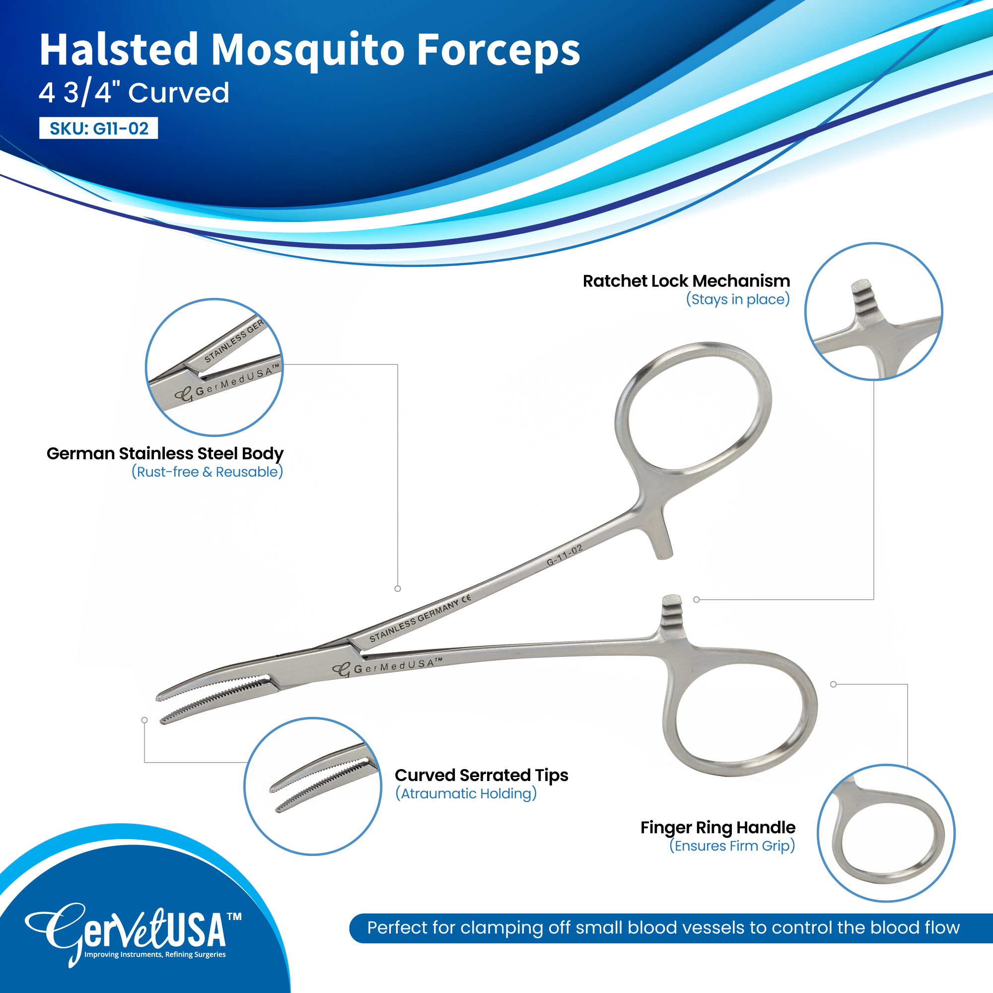 Halsted Mosquito Forceps 4 3/4" Curved