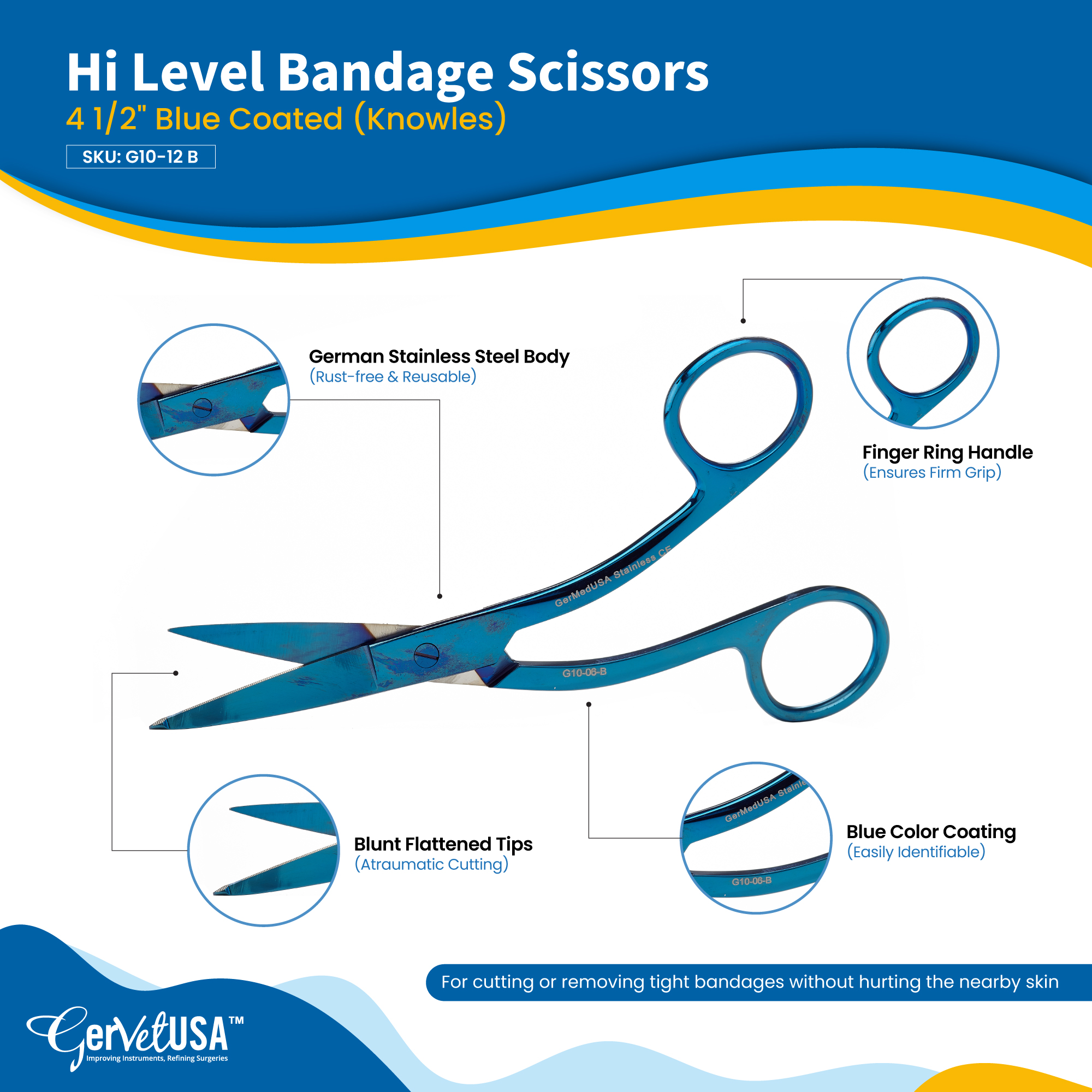 Hi Level Bandage Scissors 4 1/2" Blue Coated (Knowles)