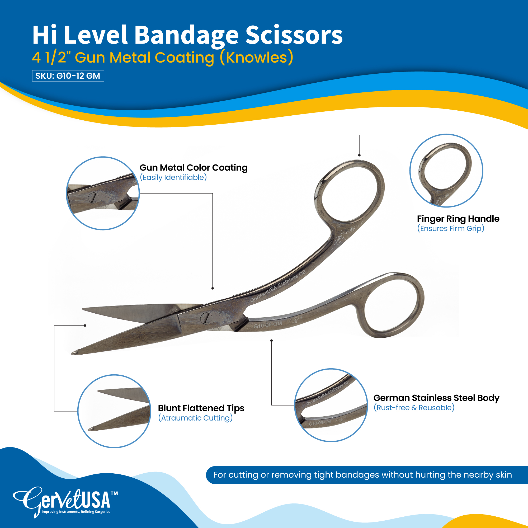 Hi Level Bandage Scissors 4 1/2" Gun Metal Coating (Knowles)