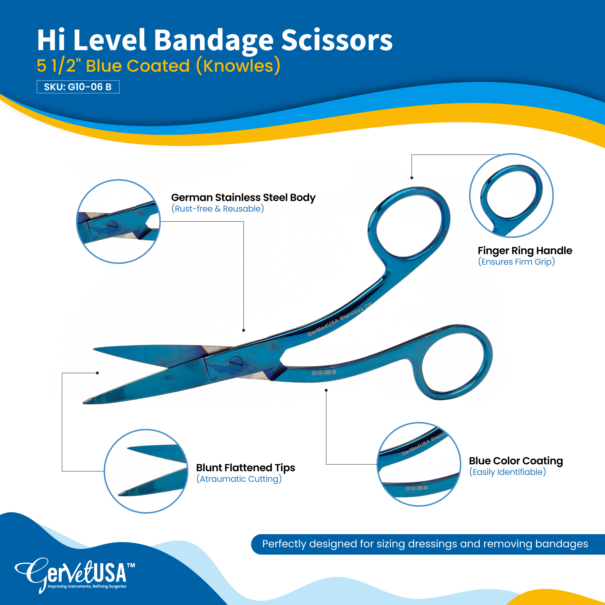 Hi Level Bandage Scissors 5 1/2" Blue Coated (Knowles)