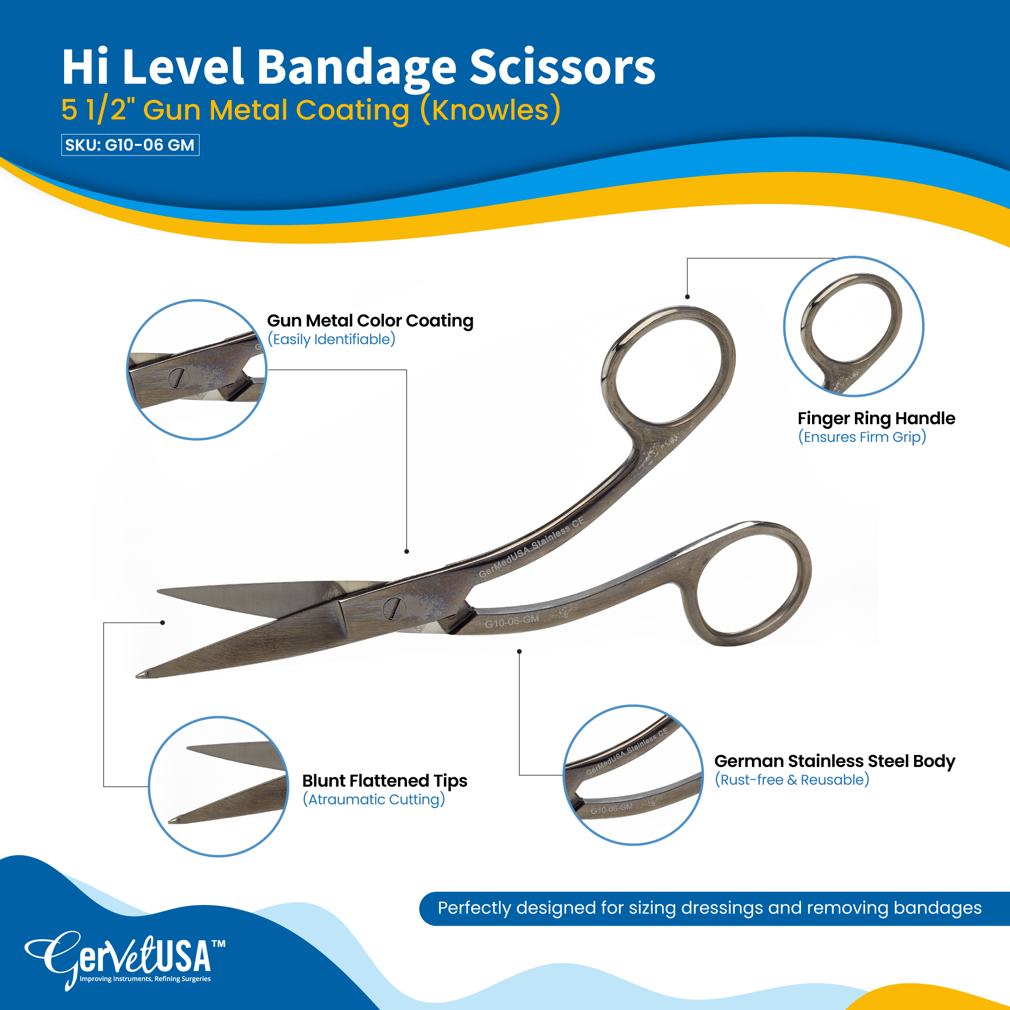 Hi Level Bandage Scissors 5 1/2" Gun Metal Coating (Knowles)