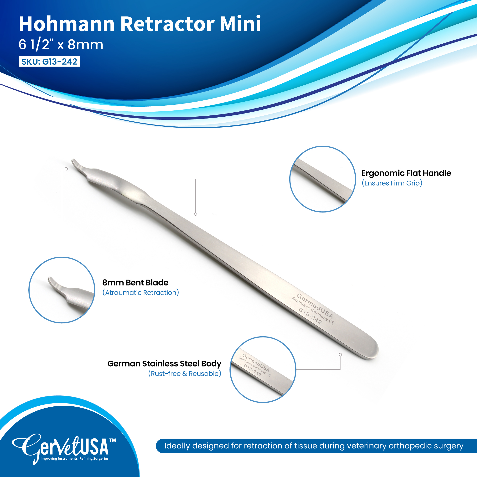 Hohmann Retractor Mini 6 1/2" x 8mm