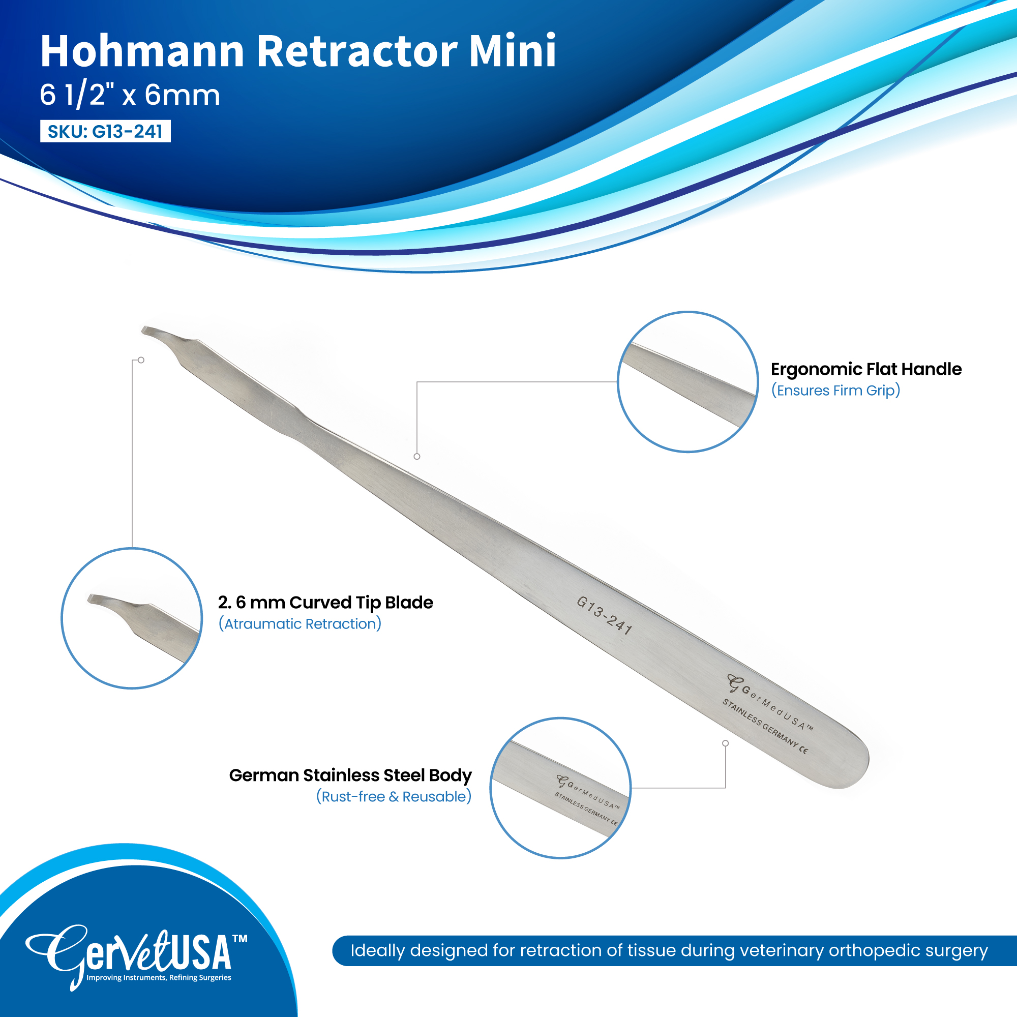 Hohmann Retractor Mini 6 1/2" x 6mm