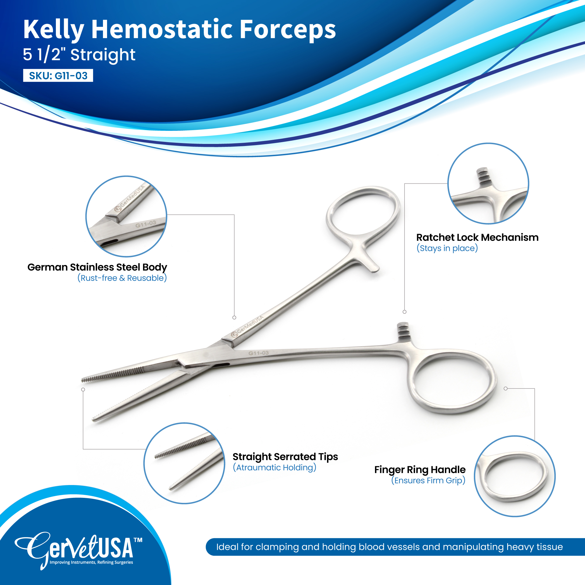 Kelly Hemostatic Forceps 5 1/2" Straight