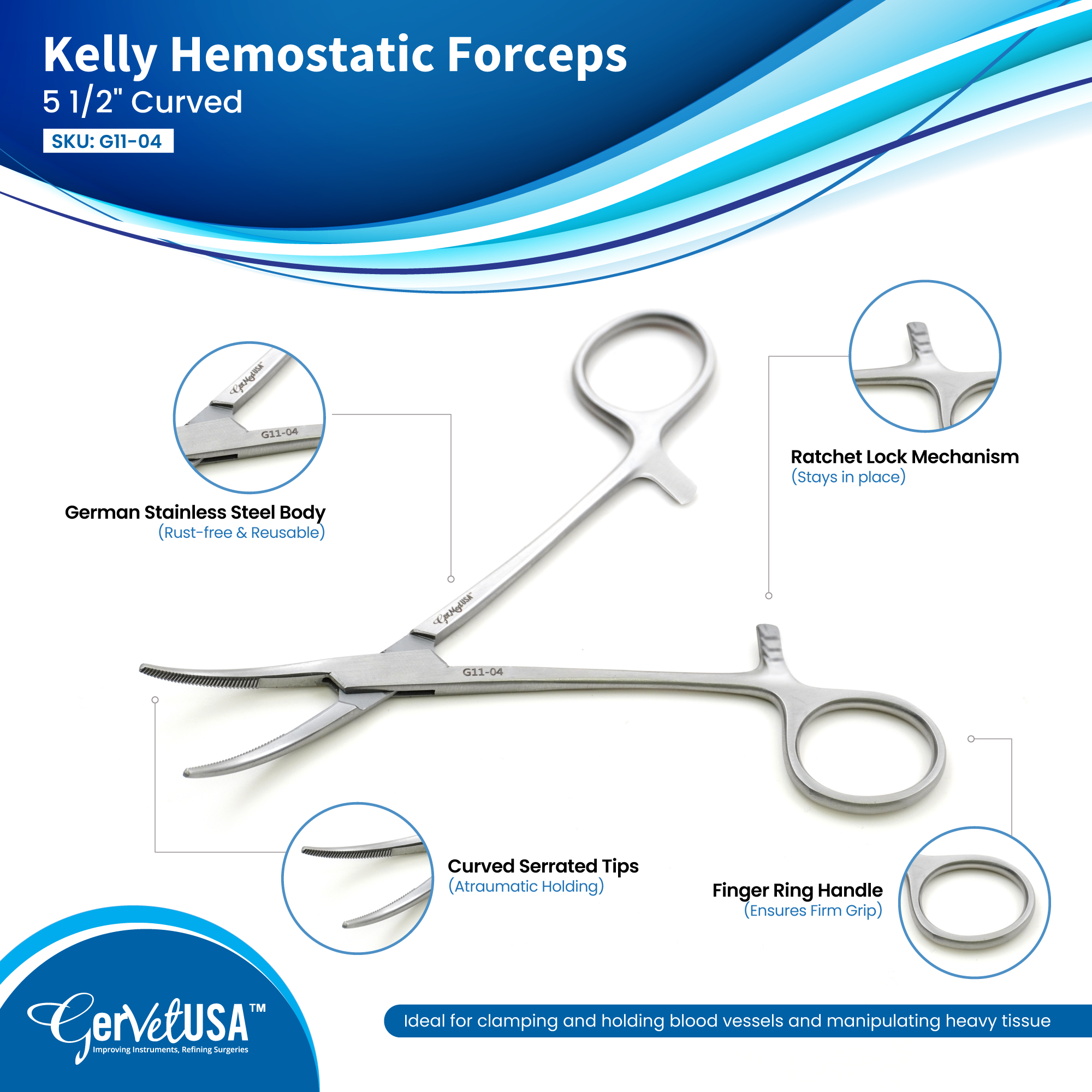 Kelly Hemostatic Forceps 5 1/2" Curved