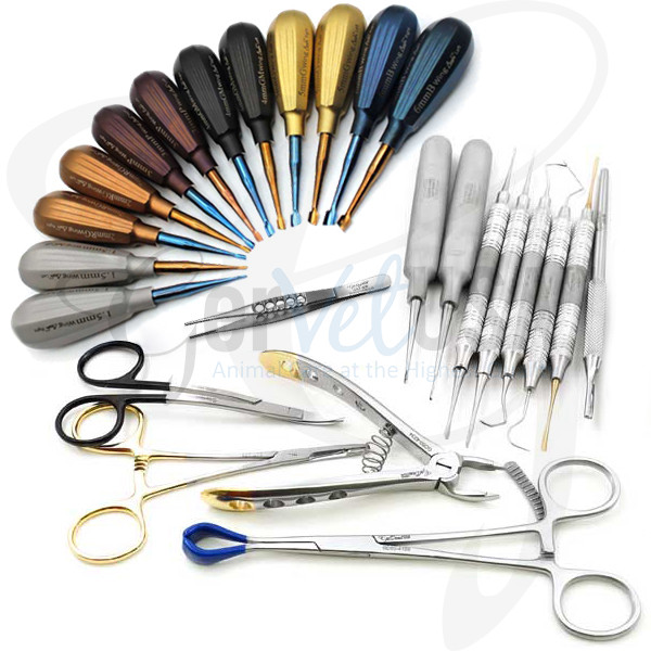 GV Dental Kit with Luxating WingAngle Left Right Stainless Steel Color Coated Set Of 12