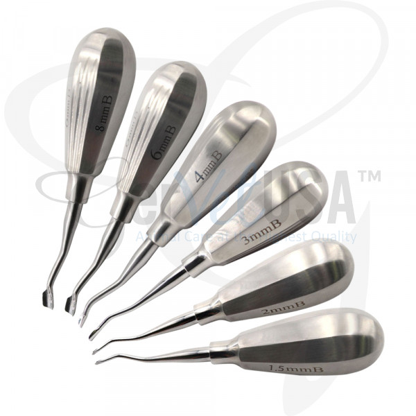 Winged Dental Elevator Set of 6 with Back Bent Tip having Short Handle