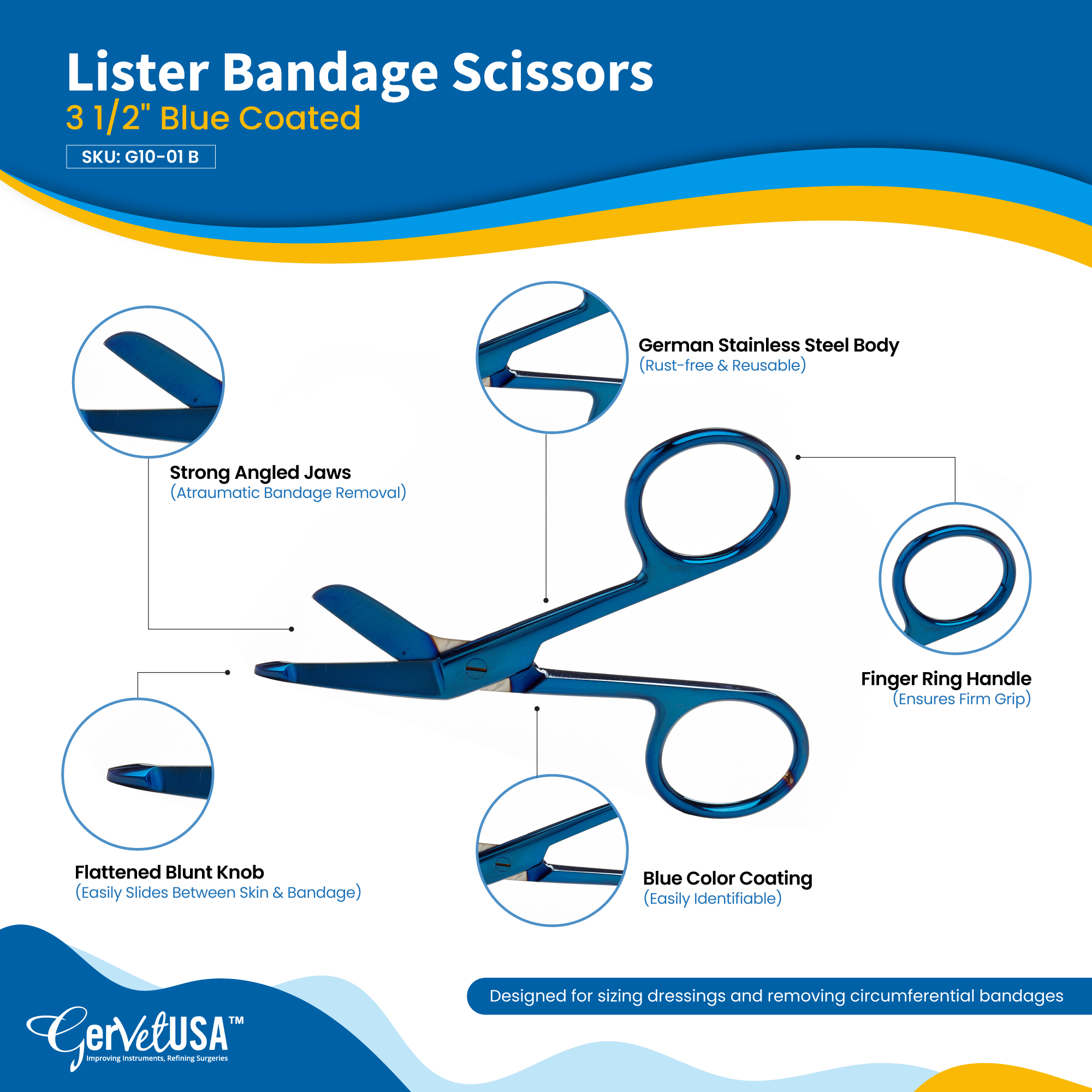 Blue Color Coated Bandage Scissors