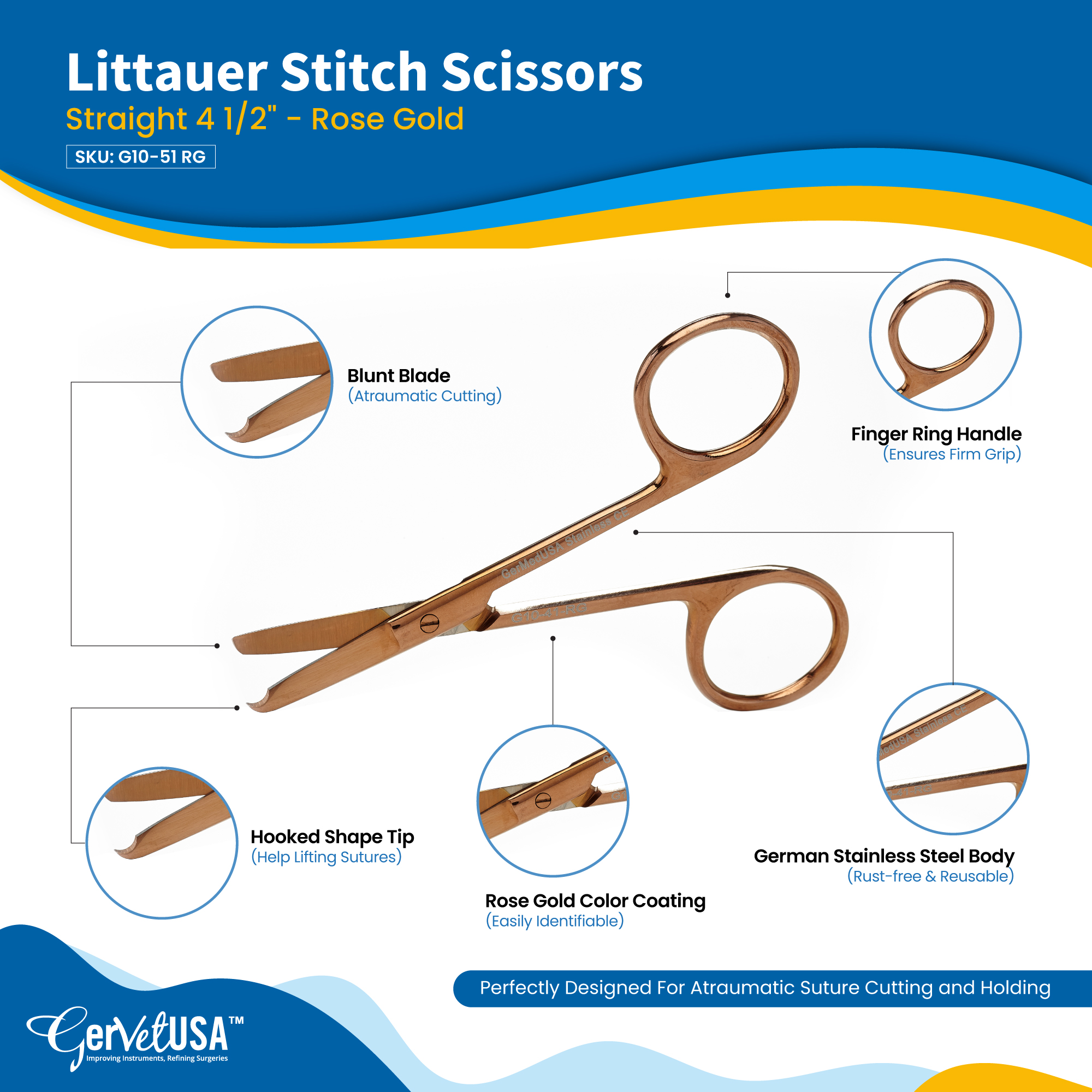 Littauer Stitch Scissors Straight 4 1/2" - Rose Gold