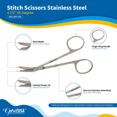 Stitch Scissors Stainless Steel 4 1/2" 45 Degree