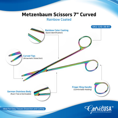 Metzenbaum Scissors 7" Curved Rainbow Coated