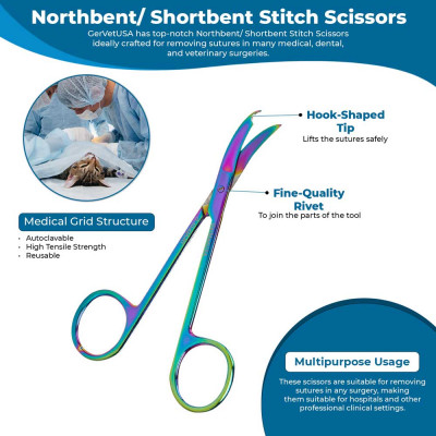 Northbent/Shortbent Stitch Scissors 4 1/2" Rainbow Coated