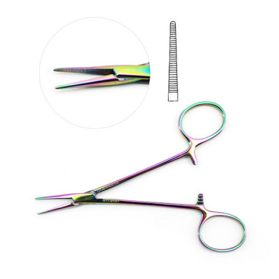 Halsted Mosquito Forceps 4 3/4" Straight, Rainbow Coated