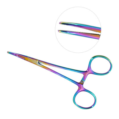 Halsted Mosquito Forceps 4 3/4``, Curved, Rainbow Coated