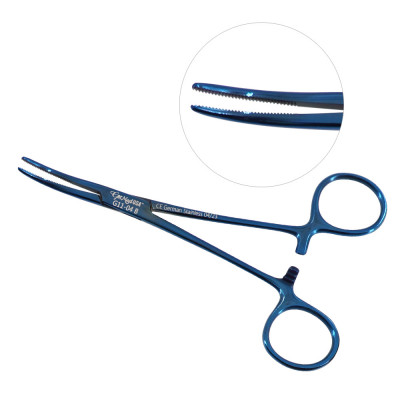 Kelly Hemostatic Forceps 5 1/2" Curved, Blue Coated