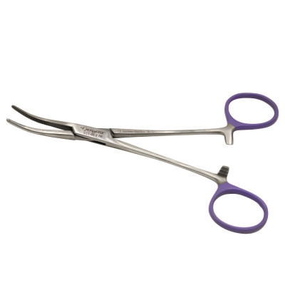 Kelly Hemostatic Forceps 5 1/2`` Curved, Purple Ring Coated