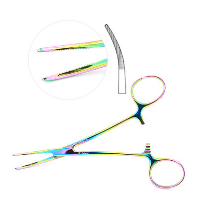 Kelly Hemostatic Forceps 5 1/2 inch Curved, Rainbow Coated