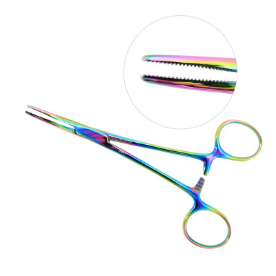 Kelly Hemostatic Forceps 5 1/2`` Curved, Rainbow Coated