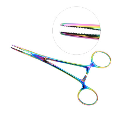 Kelly Hemostatic Forceps 5 1/2 inch Curved, Rainbow Coated