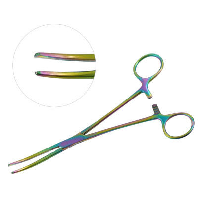 Rochester Carmalt Forceps Curved 8 inch Rainbow Coated