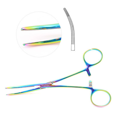 Rochester Carmalt Forceps Curved 6 1/4 inch Rainbow Coated