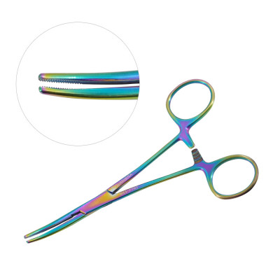 Rochester Carmalt Forceps 5 1/2`` Curved Rainbow Coated