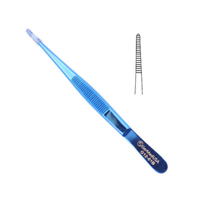 Thumb Forceps 5 1/2 inch Serrated, Blue Coating