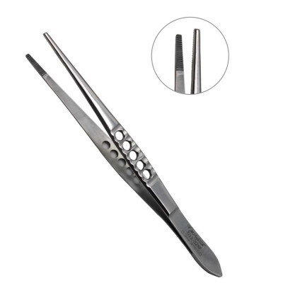 Thumb Tissue Forceps Serrated, 5 1/2 inch Fenestrated Handle