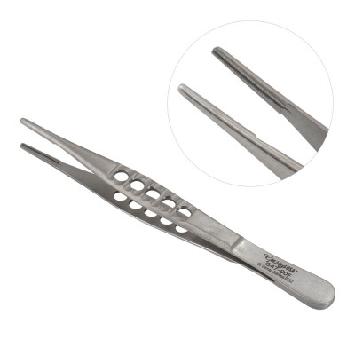 Thumb Tissue Forceps Serrated, 5 1/2 inch Fenestrated Handle
