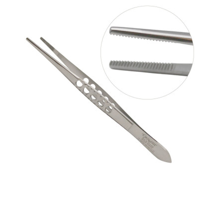 Thumb Tissue Forceps Serrated, 5 1/2 inch Fenestrated Handle