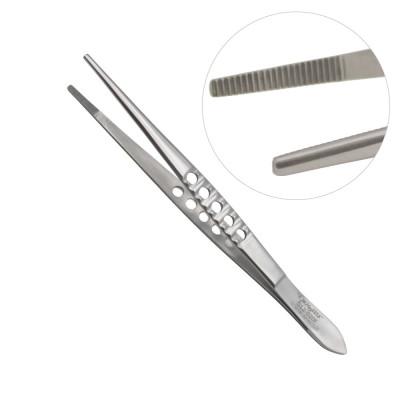 Thumb Tissue Forceps Serrated, 6 inch Fenestrated Handle