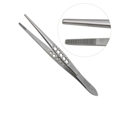 Thumb Tissue Forceps Serrated, 5 inch Fenestrated Handle