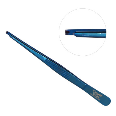 Thumb Tissue Forceps 5`` 1x2 Teeth, Blue Coated