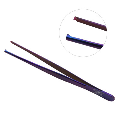 Thumb Tissue Forceps 5`` 1x2 Teeth, Purple Coated