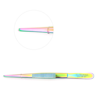Thumb Tissue Forceps 5`` 1x2 Teeth, Rainbow Coated