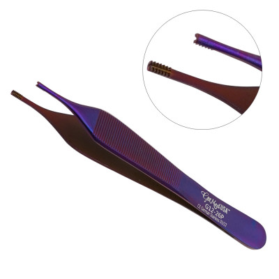 Brown Adson Forceps 4 3/4" , 7x7 Teeth Purple Coated