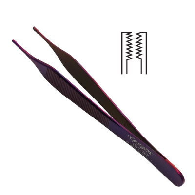 Brown Adson Forceps 4 3/4" , 7x7 Teeth Purple Coated