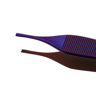 Brown Adson Forceps 4 3/4" , 7x7 Teeth Purple Coated