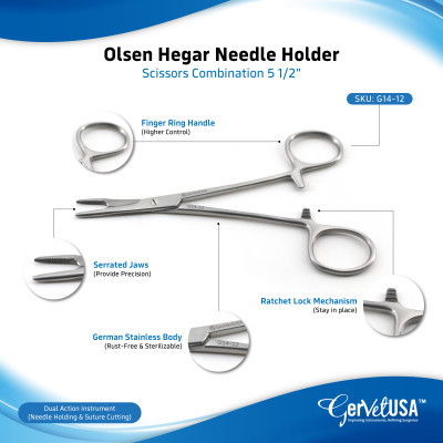 Olsen Hegar Needle Holder Scissors Combination 5 1/2"