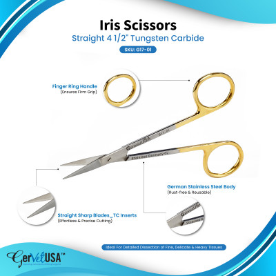 Iris Scissors Straight 4 1/2" Tungsten Carbide