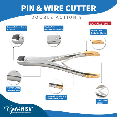 Pin & Wire Cutter Double Action 9", Side Cutter, Tungsten Carbide, Maximum Capacity 2.4mm (3/32")