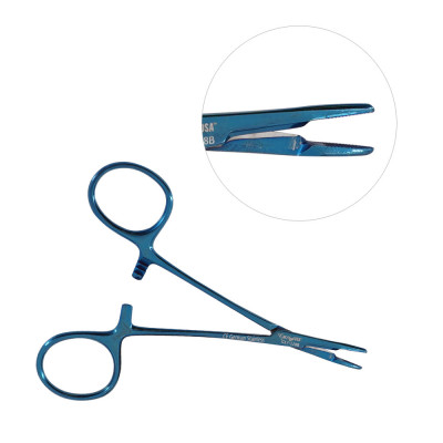 Olsen Hegar Needle Holder Scissors Combination 4 3/4 inch Serrated - Tungsten Carbide, Blue Coated