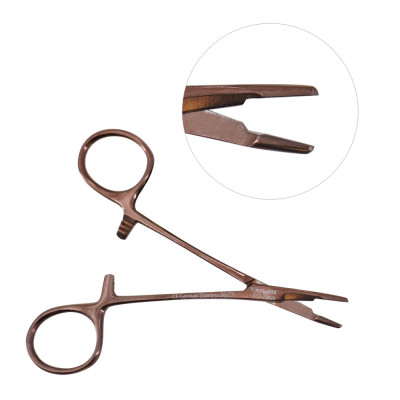 Olsen Hegar Needle Holder Scissors Combination 4 3/4" Serrated - Tungsten Carbide, Rose Gold