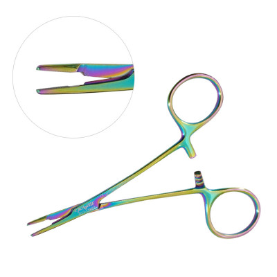 Olsen Hegar Needle Holder Scissors Combination 4 3/4 inch Serrated - Tungsten Carbide, Rainbow Coated