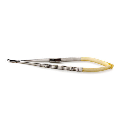 Castroviejo Needle Holder  Curved  Serrated with Lock  Tungsten Carbide  5 1/2 inch