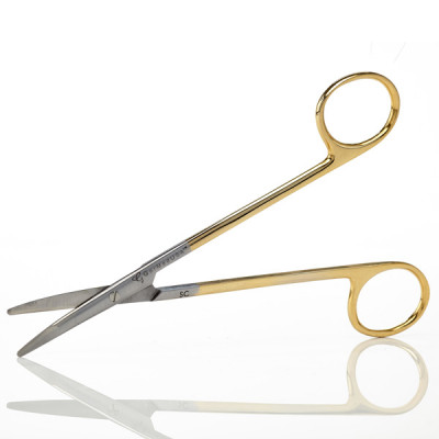 Super Sharp Kilner Ragnell Dissecting Scissors Curved 5 1/2 inch - Tungsten Carbide, Gold Rings