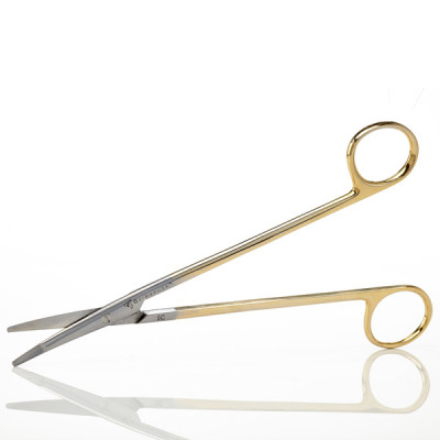 Super Sharp Kilner Ragnell Dissecting Scissors Curved 7 inch - Tungsten Carbide, Gold Rings