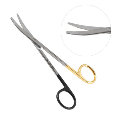 Super Sharp Kilner Ragnell Dissecting Scissors Curved 7 inch - Tungsten Carbide, Gold Rings