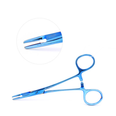 Olsen Hegar Needle Holder Scissors Combination 6 1/2`` Serrated, Tungsten Carbide - Blue Coated