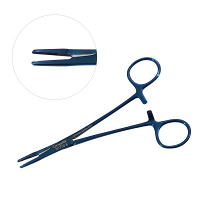 Olsen Hegar Needle Holder Scissors Combination 6 1/2`` Serrated, Tungsten Carbide - Blue Coated
